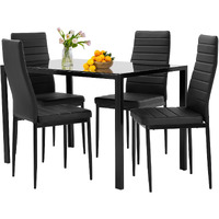 Fdw Dining Table Set Glass Dining Room Table Set For Small Spaces Kitchen Table And Chairs For 4 Table With Chairs Home Furniture Rectangular Modern (Black Glass)
