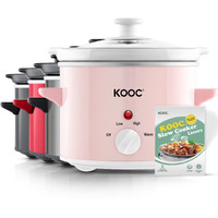 Kooc Small Slow Cooker, 2-Quart, Free Liners Included For Easy Clean-Up, Upgraded Ceramic Pot, Adjustable Temp, Nutrient Loss Reduction, Stainless Steel, Pink, Round