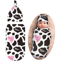 Cow Print Newborn Swaddle Blanket Baby Pink Heart Swaddle Blankets With Beanie Hat Sets Infant Gifts For Boys Girls Soft