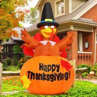 Goosh 6 Ft Thanksgiving Inflatables Outdoor Decoration Turkey Blow Up Yard Ghost With Built-In Leds For Indoor Garden Lawn Party Decor
