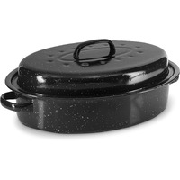 Eternal Living Granite Roasting Pans, Black (15"" Oval Roaster Pan With Lid)