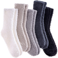 Lanleo 5/6 Pairs Womens Super Soft Fuzzy Plush Warm Winter Home Sleeping Slipper Socks 5 Pairs Solid Color Style