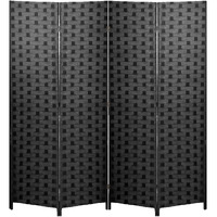 Room Divider 6Ft Wall Divider Wood Screen 4 Panels Wood Mesh Hand-Woven Design Room Screen Divider Indoor Folding Portable Partition Screen,Black