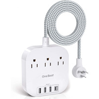 Power Strip With Usb C, 3 Outlets 4 Usb Ports (22.5W/4.5A) Desktop Charging Station, Flat Plug, 5Ft Braided Extension Cord, Non Surge Protector For Travel, Cruise Ship, Etl Listed