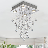 Bestier Chrome Modern Crystal Square Raindrop Chandelier Lighting Flush Mount Led Ceiling Light Fixture Pendant Lamp For Dining Room Bathroom Bedroom Livingroom 4 Gu10 Bulbs Required 12"" Wide 20"" High