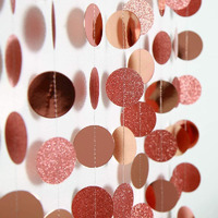 Decor365 Glitter Rose Gold Circle Dots Garland Party Decorations Paper Polka Dots Hanging Streamer String Bunting Banner Backdrop Background Decor Wedding Birthday Anniversary Engagement Christmas