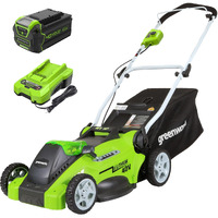 Greenworks 40V 16"" Cordless (Push) Lawn Mower (75+ Compatible Tools), 4.0Ah Battery And Charger Included