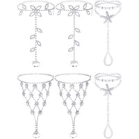 Hicarer 6 Pieces Foot Jewelry Barefoot Sandals For Women Rhinestone Anklets Bohemian Foot Chain For Beach Wedding Valentine's Day