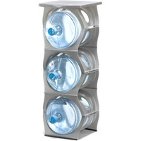 Stackable Water Bottle Storage Rack Best Water Jugs 5 Gallon Organizer. Jug Holder For Kitchen, Cabinet And Office Organizing. Reinforced Polypropylene. 3 Plus Shelf, Silver