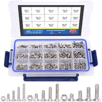 Glarks 510Pcs Metric M3 M4 M5 304 Stainless Steel Flat Head Countersunk Socket Cap Bolts Screws Nuts Assortment Kit, Allen Hex Drive