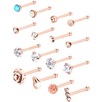 Jovitec 16 Pieces Nose Stud For Women 20 G Nose Ring Set Bone Nose Studs Surgical Stainless Steel Cartilage Tragus Piercing Rose Gold Ball Sapphire Labret Jewelry