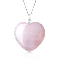 1Pc Adabele Real Sterling Silver Pink Rose Quartz Gemstone Large Heart Drop Pendant Necklace 18 Inch Healing Crystals Chakras Stone Jewelry Gift Nk18-17
