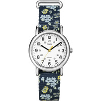 Timex Women's T2P370 Weekender 31Mm Blue Floral Nylon Slip-Thru Strap Watch