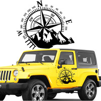 Fochutech Car Decals Compass With Mountain Hood Stickers Waterproof Vinyl Hood Decals Car Side Decals And Graphics Compass Hood Decals For Rv Truck Suv Car Exterior Decoration 1 Pcs (Black)