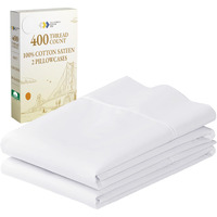 California Design Den Standard Queen Size Pillowcase Set - 400 Thread Count, 100% Cotton Sateen, Set Of 2 Pillow Covers, Breathable, Cooling, Soft For Quality Sleep - Bright White