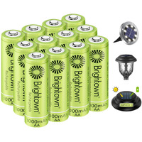 Brightown 12-Pack Rechargeable Aa Batteries - 1000Mah 1.2V Nimh High Capacity Batteries - Ideal For Solar Lights & Home Devices, Recharge Up To 1000X Times, Pre-Charged