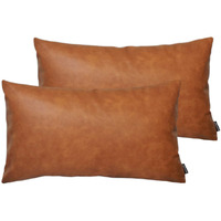 Homfiner Set Of 2 Thick Faux Leather Lumbar Throw Pillow Covers 12X20, Modern Farmhouse Boho Small Long Accent Scandinavian Decor Rectangle Decorative Cushion Cases For Couch Bed Sofa Cognac Brown