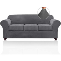 Princedeco 4 Pieces Couch Covers Velvet Couch Covers For 3 Cushion Sofa Soft Furniture Protector With Non Slip Elastic Bottom Washable Couch Covers Width Up To 90 Inch (Large, Grey)