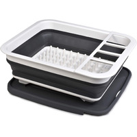 Masirs Pop-Up Collapsible Dish Drying Rack: Convenient Storage, Drains Into Sink, Eight Large Plate Capacity, Sectional Cutlery And Utensil Compartment. Compact And Portable Design.