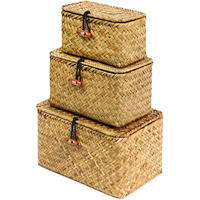 Feilanduo Shelf Baskets With Lid Set Of 3 Handwoven Seagrass Storage Box Wicker Basket Desktop Makeup Organizer Multipurpose Container (Original (S/M/L)