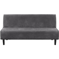 H.Versailtex Real Velvet Futon Cover Armless Sofa Covers Sofa Bed Covers Stretch Futon Couch Cover Sofa Slipcover Furniture Protector Thick Soft Velvet Fabric Form Fitted Stay In Place, Grey
