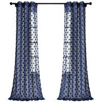 Lush Decor Navy Textured Dot Grommet Sheer Window Curtain Panel Pair, 84"" X 38