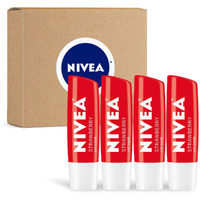 Nivea Strawberry Lip Care - Tinted Lip Balm For Beautiful, Soft Lips - Pack Of 4