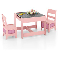 Kotek Kids Wood Table And 2 Chairs Set With Blackboard & Storage Drawers, Children Multi Activity Table For Learning, Playing, Drawing, 3-In-1 Toddler Art Crafts Desk And Chairs Set (Pink)
