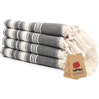 Bazaar Anatolia Hand Towels - Set Of 4 | 39"" X 19"" - Decorative Turkish Hand Towel For Bathroom, 100% Cotton, Kitchen, Face, Hair, Tea, Dishcloth, Bathroom Hand Towels - Stripe Black
