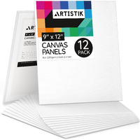 Blank Canvas - Canvas Frames Panel Board For Painting, 100% Cotton Artist Triple Primed Gesso Canvas Panel Art Paint Supply By Artistik (Pack Of 12-12 X 9"")