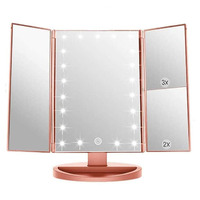 Infitrans 3 Folds Lighted Vanity Makeup Mirror,1X/2X/3X Magnification, 21 Led Light Bright Table Mirror With Touch Screen,180 Adjustable Rotation,Portable Travel Cosmetic Mirror