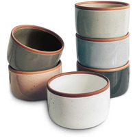 Mora Ceramic Ramekins - 8Oz, Set Of 6 - Small Oven Safe Baking Dishes/Cups - For Personal Pudding, Creme Brulee, Souffle, Serving Dip, Custard, Ice Cream - Single Mini Bowls - Assorted Neutrals