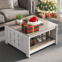 Yitahome Coffee Table Farmhouse Coffee Table With Storage Rustic Wood Cocktail Table,Square Coffee Table For Living Meeting Room With Half Open Storage Compartment,Grey Wash