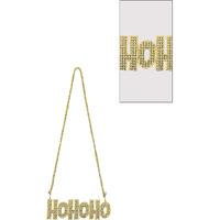 Gold Christmas Ho Ho Ho Necklace - 32"" (1 Count) - Festive Lightweight Plastic Jewelry, Perfect For Holiday Celebrations