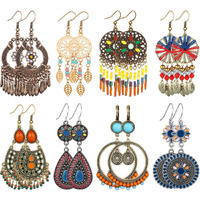 8 Pairs Bohemian Earrings For Women Christmas Dangle Earrings Retro Metal Hollow Boho Hoop Earrings(Vibrant Style)