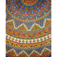 Indian Mandala Print Round Cotton Tablecloth 76"" Blue