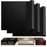 3 Pack Non-Stick Heavy Duty Oven Liners Set For Bottom Of Electric Oven By Grill Magic - Thick, Heat Resistant Fiberglass Mat - Easy To Clean, Reduce Spills, Stuck Foods & Clean Up - Bpa Free