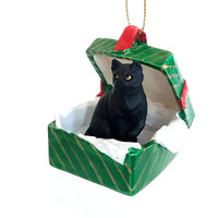 Conversation Concepts Tabby Cat Gift Box Christmas Ornament Black Shorthaired - Delightful! - Made With Vinyl & Stone