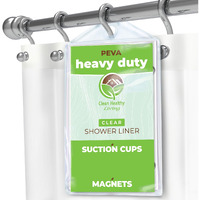 Clean Healthy Living Heavy Duty Peva Clear Shower Curtain Liner With Magnets & Suction Cups - 70 X 72 In. Long