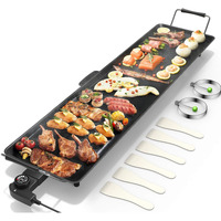 Costzon 35"" Electric Griddle Teppanyaki Grill Bbq, Nonstick Extra Large Griddle Long Countertop Grill With Adjustable Temperature & Drip Tray, Indoor Outdoor Cooking Plates For Pancake Barbecue