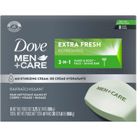 Dove Men + Care 3 In 1 Bar Cleanser For Body, Face, And Shaving Extra Fresh Body And Facial Cleanser More Moisturizing Than Bar Soap To Clean And Hydrate Skin 3.75 Ounce (Pack Of 8)