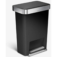 Simplehuman 45 Liter / 12 Gallon Rectangular Kitchen Step Trash Can With Soft-Close Lid, Black Plastic