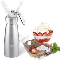 Profesional Whipped Cream Dispenser - Ugraded Full Metal Cream Whipper Canister, W/Durable Metal Body & Head With 3 Decorating Tips (Professional Silver 250 Ml)