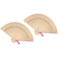 Oriental Tradition Hand Folding Wood Carved Fans 2 Pack Chinese Japanese D13276