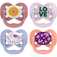 Dr. Brown's Advantage Glow-In-The-Dark Baby Pacifier, Fully Symmetrical Soother With Soft Silicone Bulb, 0-6M, Bpa Free, Lavender Love And Coral Ocean, 4 Pack (Style May Vary)