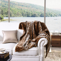 Faux Fur Throw Blanket Leopard Bed Blanket 50""X70"" Super Soft Warm Reversible With Flannel Fleece Fuzzy Printed Blanket