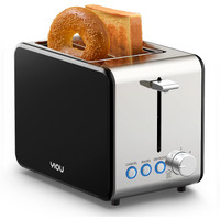 Yiou Toaster 2 Slice Stainless Steel 2 Slice Toaster 1.5 Inch Extra Wide Slots 6 Browning Setting Toaster Bagel Toaster Reheat Defrost Cancel Function Removable Crumb Tray Easy Cleaning T2S-Black