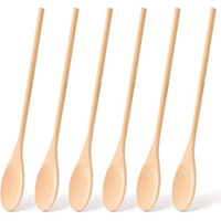 Hansgo Long Handle Wooden Cooking Mixing Oval Spoons, 6Pcs 12 Inch Long Wooden Spoons Wooden Tasting Spoons Large Cooking Spoons