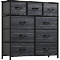 Yitahome Dresser With 9 Drawers - Fabric Storage Tower, Organizer Unit For Living Room, Hallway, Closets - Sturdy Steel Frame, Wooden Top & Easy Pull Fabric Bins (Charcoal Black Wood Grain)