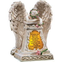 Okslo Solar Lighted Stone-Finished Weeping Angel Garden Memorial, Beige